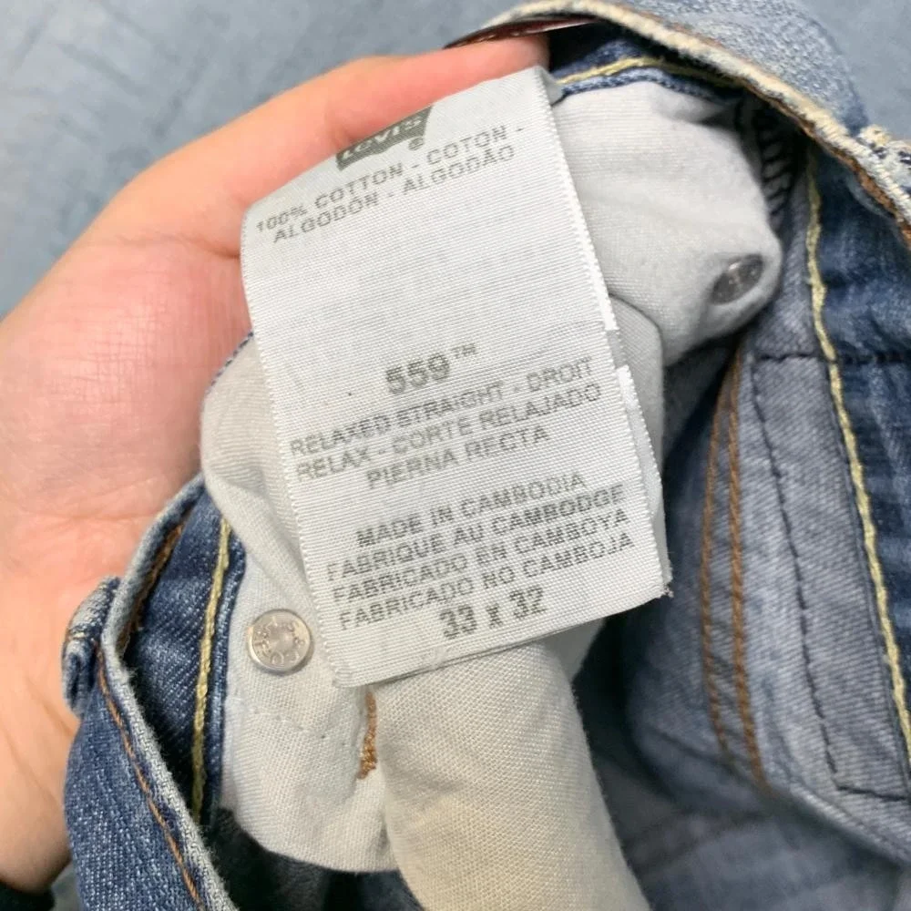 Levi's 559 Jeans Men 33x32 Blue Denim Cotton Relaxed Fit Straight Leg Distressed